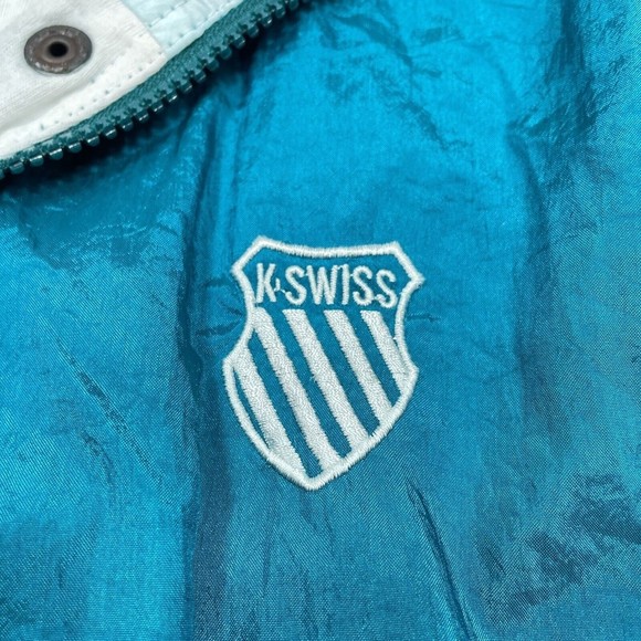Vintage K Swiss Jacket Women Size Medium Teal Full Zip Retro 80s 90s Windbreaker - Picture 6 of 15